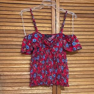 Almost Famous Red and Blue Floral Blouse